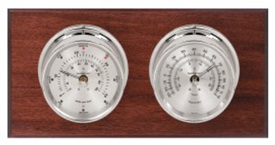 Maximum Catalina 2S Two-Instrument Weather Station with mahogany panel, chrome case, silver dial Maximum Catalina 2S Two-Instrument Weather Station with mahogany panel, chrome case, silver dial