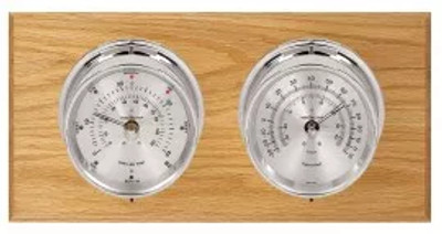Maximum Catalina 2S Two-Instrument Weather Station with oak panel, chrome case, silver dial