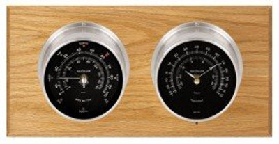 Maximum Catalina Two-Instrument Weather Station with oak panel, satin case, black dial