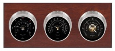 Maximum Montauk 2S Three-Instrument Weather Station with mahogany panel, satin case, black dial