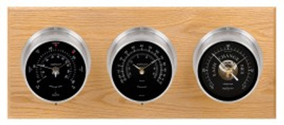 Maximum Montauk 2S Three-Instrument Weather Station with oak panel, satin case, black dial
