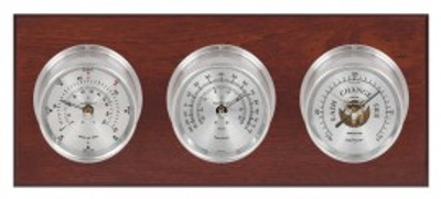 Maximum Montauk 2S Three-Instrument Weather Station with mahogany panel, satin case, silver dial