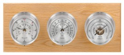 Maximum Montauk 2S Three-Instrument Weather Station with oak panel, satin case, silver dial