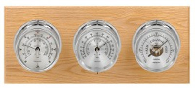 Maximum Montauk Three-Instrument Weather Station with oak panel, chrome case, silver dial