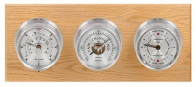 Maximum Newport 2S Three-Instrument Weather Station with oak panel, satin case, silver dial