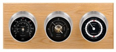 Maximum Newport Three-Instrument Weather Station with oak panel, satin case, black dial
