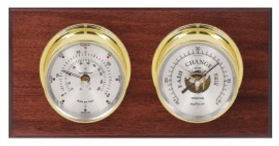 Maximum Portland 2S Two-Instrument Weather Station with mahogany panel, brass case, silver dial Maximum Portland 2S Two-Instrument Weather Station with mahogany panel, brass case, silver dial