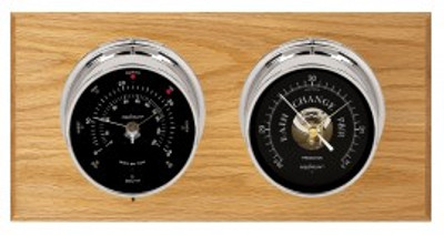 Maximum Portland 2S Two-Instrument Weather Station with oak panel, chrome case, black dial