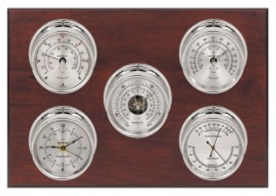 Maximum Professional Five-Instrument Weather Station with mahogany panel, chrome case, silver dial Maximum Professional Five-Instrument Weather Station with mahogany panel, chrome case, silver dial