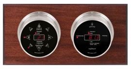 Maximum Sorcerer Two-Instrument Weather Station with mahogany panel, satin case, silver dial