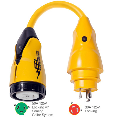 Marinco P30-503 EEL 50A-125V Female to 30A-125V Male Pigtail Adapter - Yellow Marinco P30-503 EEL 50A-125V Female to 30A-125V Male Pigtail Adapter - Yellow