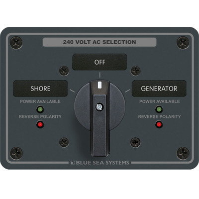 Blue Sea 8363 AC Rotary Switch Panel 65 Ampere 2 Positions + OFF, 3 Pole Blue Sea 8363 AC Rotary Switch Panel 65 Ampere 2 Positions + OFF, 3 Pole