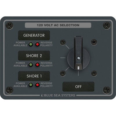 Blue Sea 8366 AC Rotary Switch Panel 30 Ampere 3 Positions + OFF, 2 Pole Blue Sea 8366 AC Rotary Switch Panel 30 Ampere 3 Positions + OFF, 2 Pole