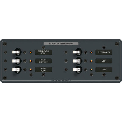 Blue Sea 8096 DC 6 Position Toggle Branch Circuit Breaker Panel - White Switches Blue Sea 8096 DC 6 Position Toggle Branch Circuit Breaker Panel - White Switches