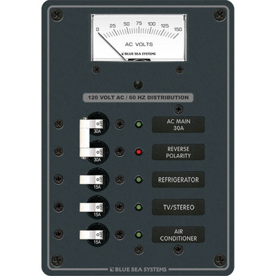 Blue Sea 8043 AC Main +3 Positions Toggle Circuit Breaker Panel - White Switches Blue Sea 8043 AC Main +3 Positions Toggle Circuit Breaker Panel - White Switches