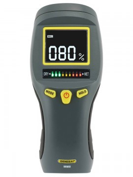 General Tools MM8 Pinless LCD Moisture Meter with tricolor bar graph, white-on-black screen