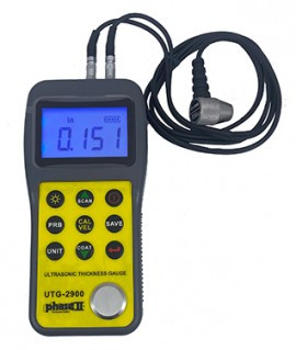 Phase II UTG-2900 Ultrasonic Thickness Gauge with echo-echo probe, 3280 to 32,805 ft/s, 0.118 to 2.35"