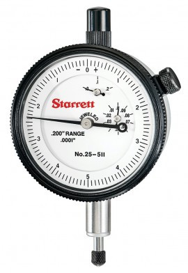 Starrett 25-511J Dial Indicator, 0 to 0.2" range, 0 to 5 to 0 reading