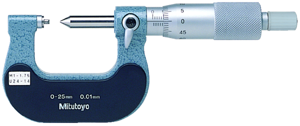 Mitutoyo 125-114 Screw Thread Micrometer, 25 to 50 mm, 2 to 3 mm/13-9TPI