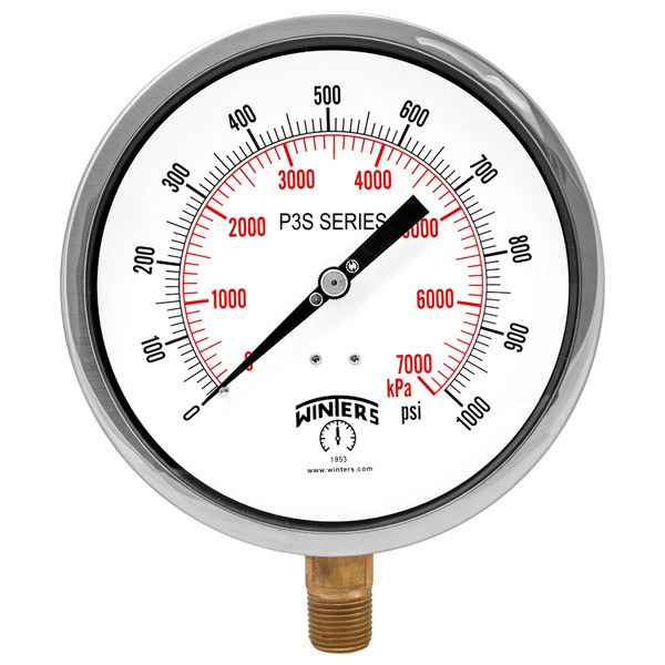 Winters P3S6092, 300 SERIES 6" 0-1000 PSI/KPA 1/2" BTM ,Digital Pressure Guage