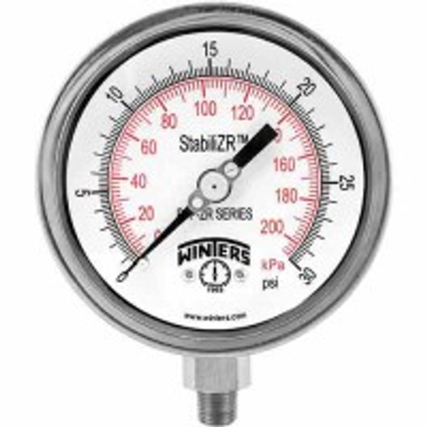 Winters PFP863ZRR1, 2.5"DIAL, SS STABILIZR(R) PREMIUM, 30"-0-100 PSI,1/4"BTM,