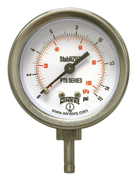 Winters PFP1088ZR, SS 6" 0-20,000 PSI/KPA 1/2" NPT BTTM WITH STABILIZR, PREMIUM SS GAUGE
