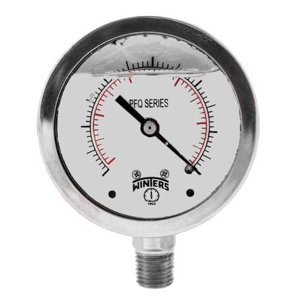 Winters PFQ128R1, FILLED/SS 2.5" 0-1500 PSI 1/4" BOTTOM, SS LIQUID FILLED GAUGE