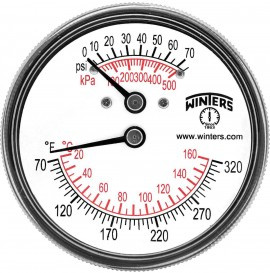 Winters TTD401 Tridicator, 0 to 75 psi/kPa, &frac14;" NPT EXT back