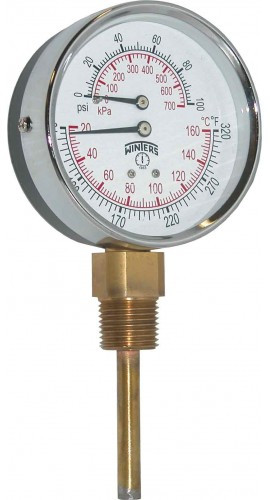 Winters TTD409 Tridicator, 0 to 100 psi/kPa, &frac12;" NPT bottom