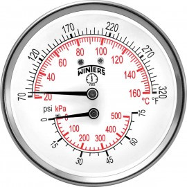 Winters TTD402 Tridicator, 0 to 75 psi/kPa, &frac12;" NPT back