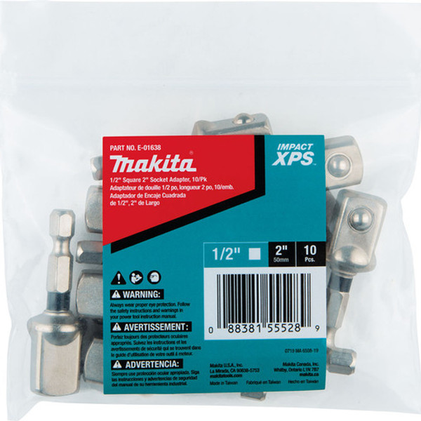 Makita E-01638 Impact XPS 1/2" Square 2" Socket Adapter, 10 Pack, Bulk