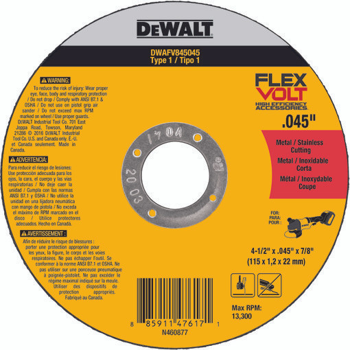 DeWalt DWAFV845045B5 DWT FV Wheel 4-1/2 x .045 x 7/8 - 5 PK