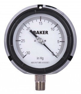 Baker LF45-30HG-1/2 Pressure Gauge, 30"-0 Hg Vac