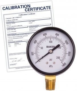 Baker LVBNA-200P Pressure Gauge, 0 to 200 psi,  includes Traceable Certificate