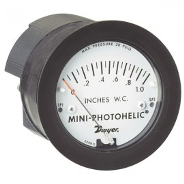 Dwyer MP-100MM Mini-Photohelic, Pressure Switch/Gauge, 0/100mm w.c.