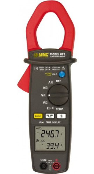 AEMC 675 Dual Display True RMS Clamp Meter, AC/DC Amps & Volts