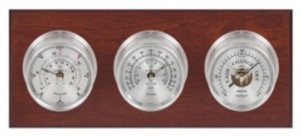 Maximum Montauk 2S Three-Instrument Weather Station with mahogany panel, satin case, silver dial