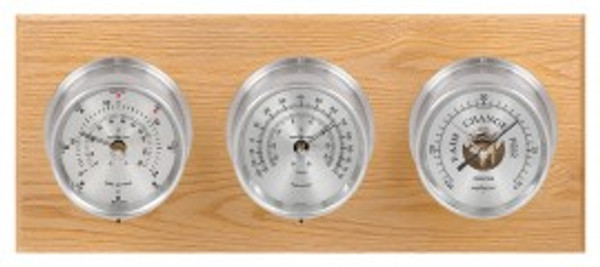 Maximum Montauk 2S Three-Instrument Weather Station with oak panel, satin case, silver dial