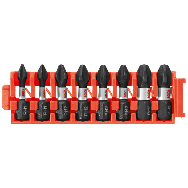 Bosch CCSPHV108 8-Pc Impact Tough Phillips 1" Insert Bits with Clip