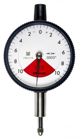 Mitutoyo 2976AB Series 2 Standard One Revolution Flat-Back Dial Indicator, 0.02", 0.0005" Graduation