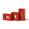 Window Box Planters: As shown Square, Vertical, and Horizontal Window Boxes in Powder Coated Red Aluminum Finish.
