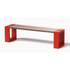 CHANNEL BENCH: Shown in Powder Coat Red Aluminum With IPE Wood Plank Bench Seat Top