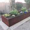 Raised Rectangular Corten Steel Bottomless Planter Bed: Natural rust patina finish.