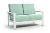 Homecrest Elements Aluminum Arm Cushion Loveseatr: As shown with a  Glacier White Frame and the Canvas Spa Sunbrella Fabric.