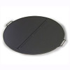 Folding stainless steel fire pit snuffer cover: As shown top finish black matte weather and heat resistant finish and welded stainless steel handles.