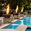 Seamless Lip - Grand Effects Water and Fire Feature: As shown in the smooth copper finish water spilling into pool below. 304 Stainless Steel burner and Smart-Sense electronic ignition.