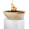 Sedona Fire & Water Bowl by the Outdoor Plus: As shown with the copper scupper and concrete vanilla finish.