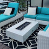 Cabo Rectangular Concrete Fire Table by The Outdoor Plus: As shown with the white concrete finish in the natural gas configuration. 