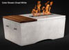 Rectangular Oasis Fire Table by Slick Rock: As shown in the great white finish and mahogany wood top.