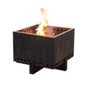 Square Smokeless Wood Burning Fire Pit, By The Outdoor Plus. As shown in corten steel with a natural rust finish. 